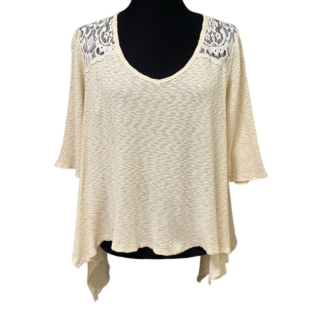 Women's Cream Lace-Trim Scoop Neck Top